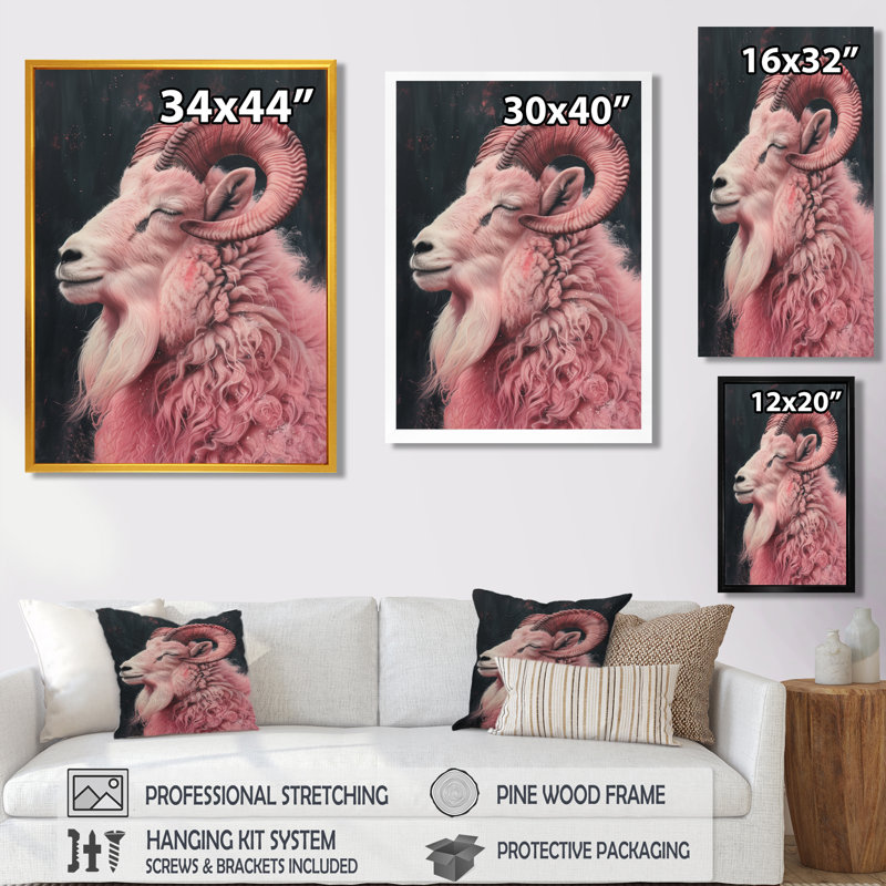Crête de l'astrologie Capricorne II blanc et rose, H 30 po x l 40 po, Toile tendue