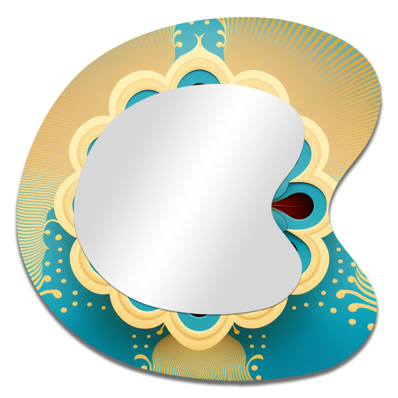 Grand miroir mural asymétrique Blossoming Golden Moon I, 33 po x 33 po