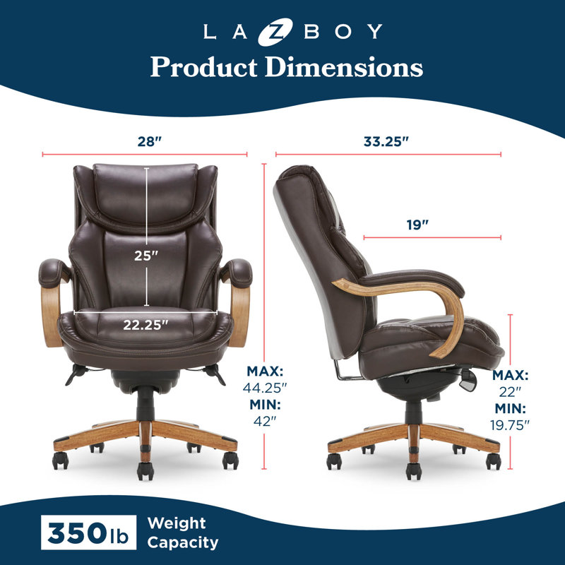 Luxury Coffee Brown Leather Executive Swivel Office Chair with Wood Base