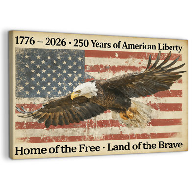 Patriotic Wall Art, American Flag Wall Art, 4th of July Wall Decor, Eagle American Flag Canvas, Patriotic Pictures Americana Wall Art for Living Room Office Decor Ready to Hang