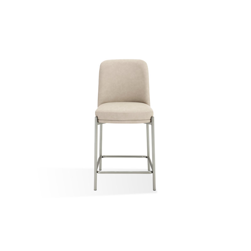 Dion Upholstered Counter Stool In Camel Synthetic Leather And Brushed Nickel Metal, Counter Stool (25” Seat Height)