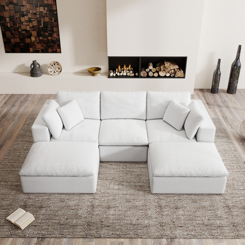 Kreyton Boneless 108" Cloud Compression Sectional Sofa, No-Assembly Sectional Couch, White Chenille