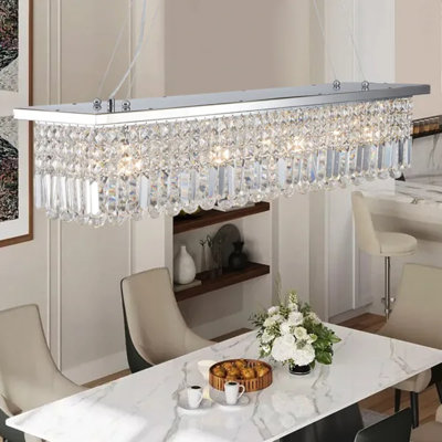 Lustre rectangulaire moderne en cristal blanc à 8 lumières en forme de goutte d'eau, luminaire suspendu rectangulaire contemporain pour îlot de cuisine dans la salle à manger (l 39,4 po x l 9,8 po x H 8,7 po, ampoules non incluses)