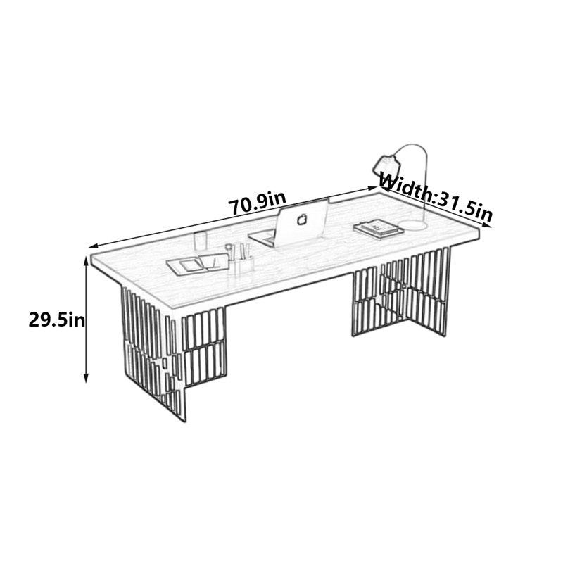 Bureau moderne en bois de pin massif, H 29,5 po x l 70,9 po x P 31,5 po