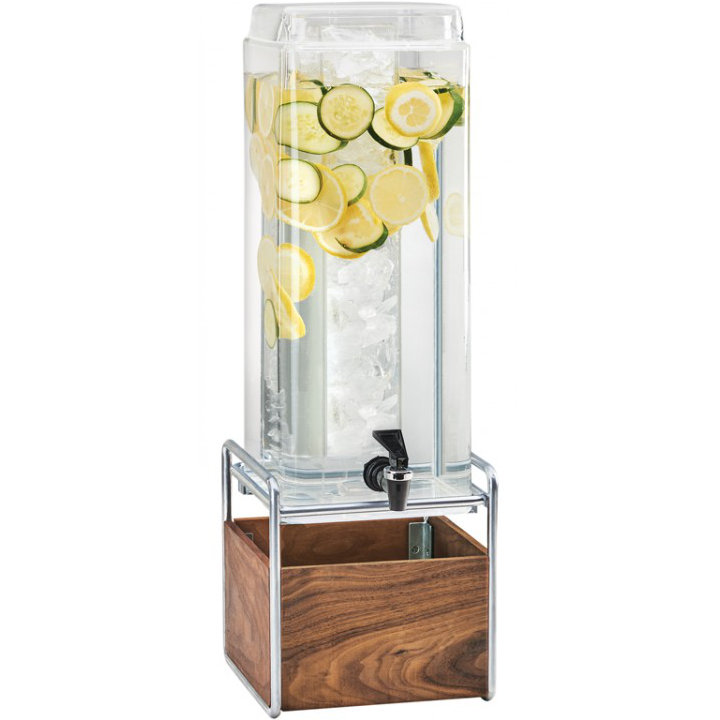 Distributeur de boissons carré Mid-Century 3 gallons avec noyer et base et chambre de perfusion, Chrome
