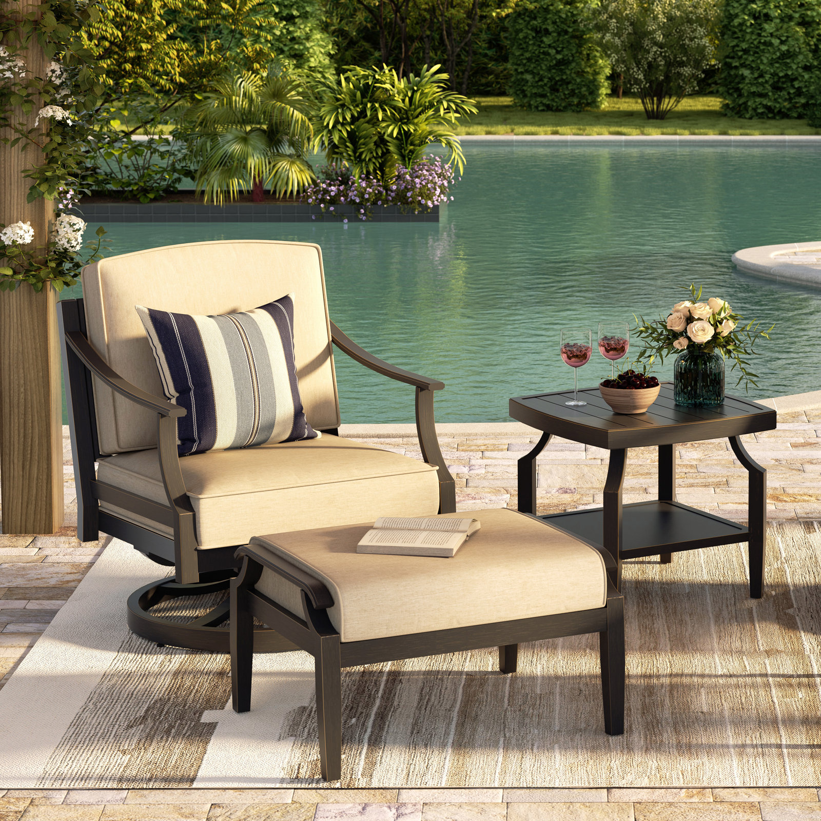 Tamarin Sunbrella® Swivel Patio Lounge Chair