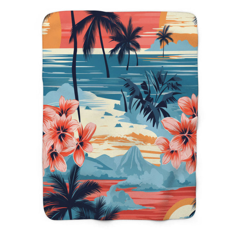 Tropical Horizon - Couverture sherpa de qualité supérieure 1 pièce, Lit simple