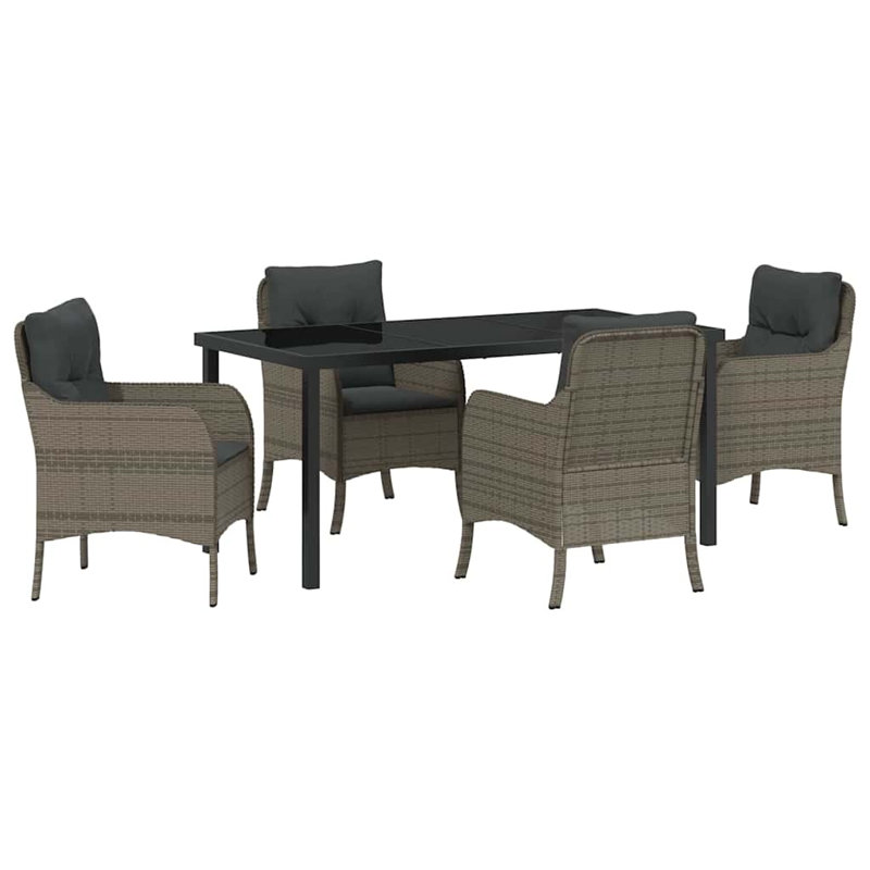  Ensemble de salle à manger de jardin avec coussin 5 pièces en rotin de polyester gris, Dark Grey, Grey