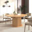 Table ronde en bois élégante pour 4 à 6 personnes, piètement texturé, en bois d'hévéa, table de salle à manger conviviale, table hexagonale extensible 6 places