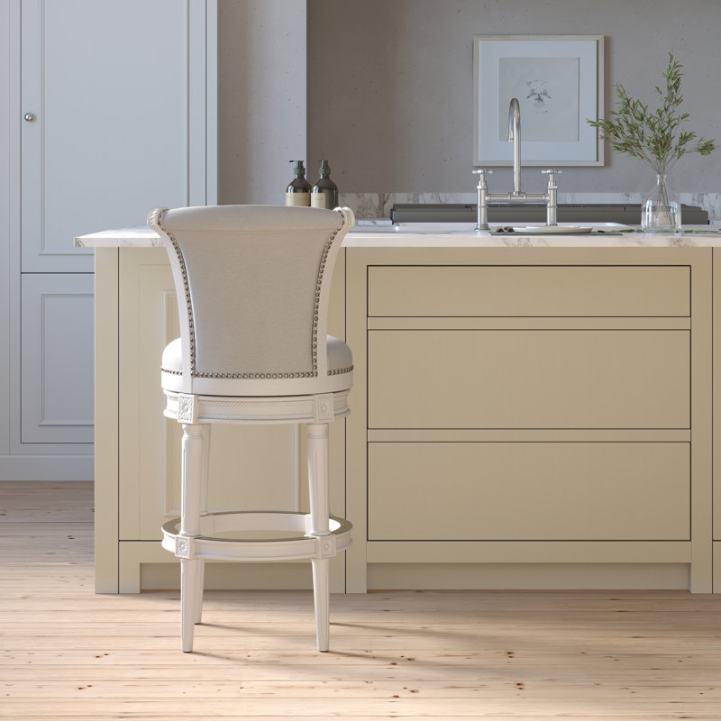L 24,0 po x l 20,2 po x H 45,0 po, bois / tissu, 1 pièce, tabouret de bar, blanc, dossier pivotant, White