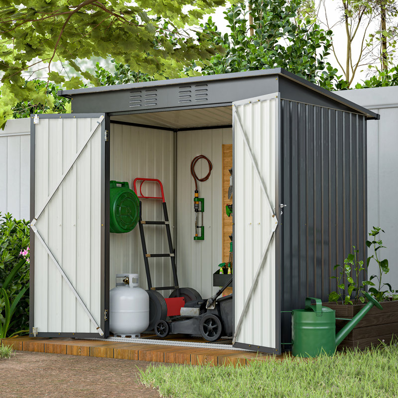 Solterra Outdoor Metal Storage Shed with Hinged Lockable Doors and Ventilated Steel Panels
