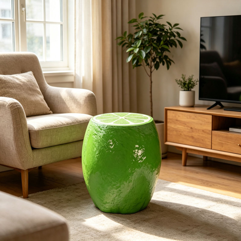 Table d'appoint en résine en forme de fruit, L 12,60 po x P 12,60 po x H 14,17 po, Vert