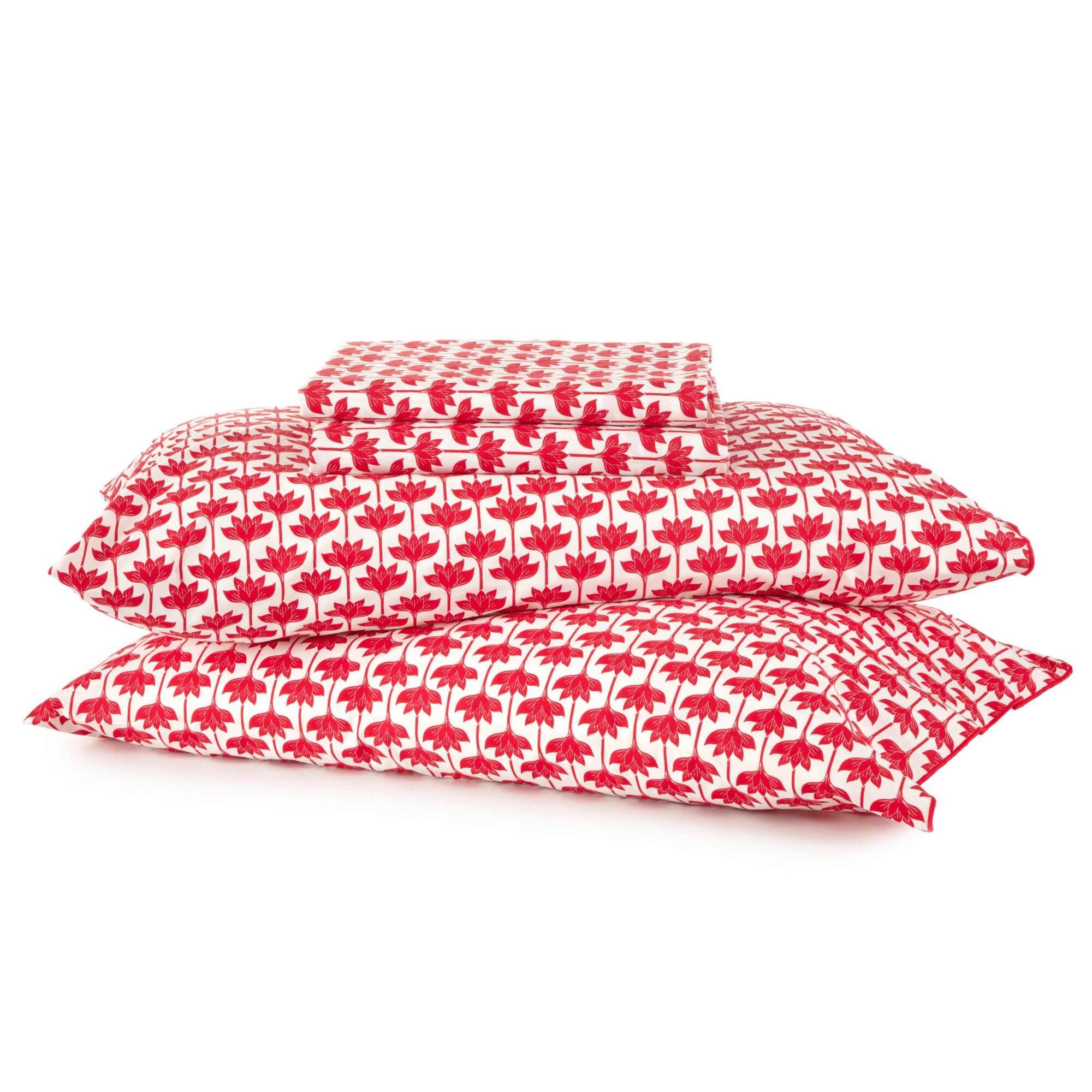 Novogratz By Utica Long Stem Lotus Full Red Sheet Set - Wayfair Canada