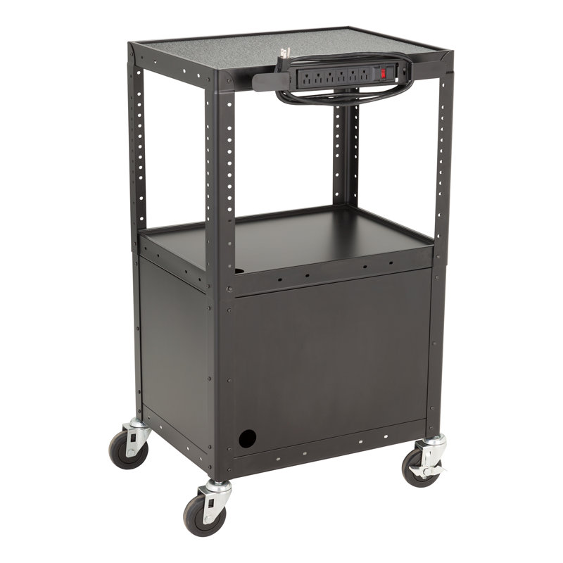 Adjustable Black Metal AV Cart with Locking Cabinet
