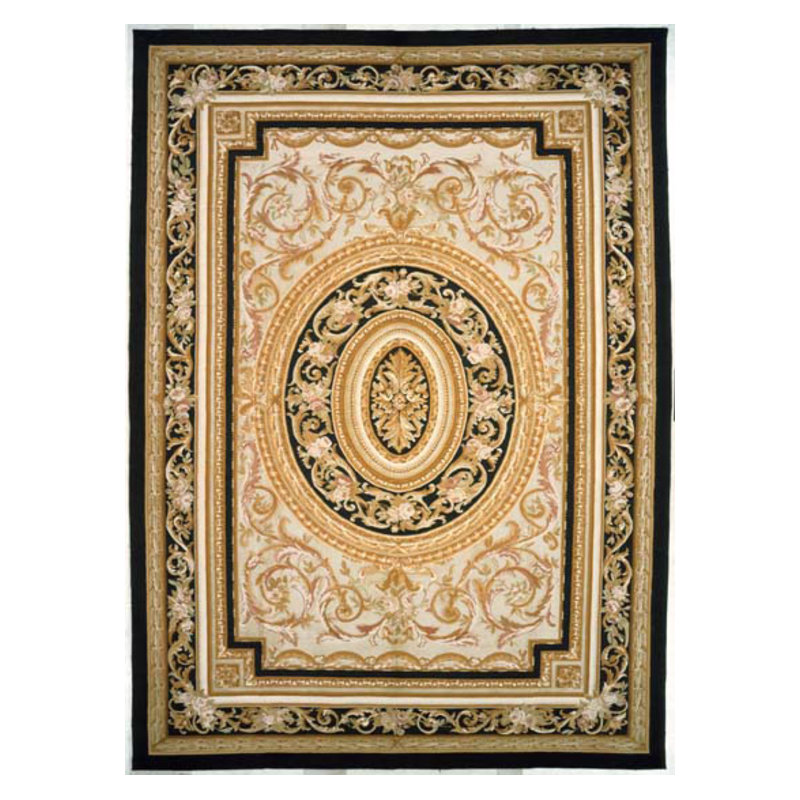 Hand-Knotted High-Quality Beige and Black Area Rug