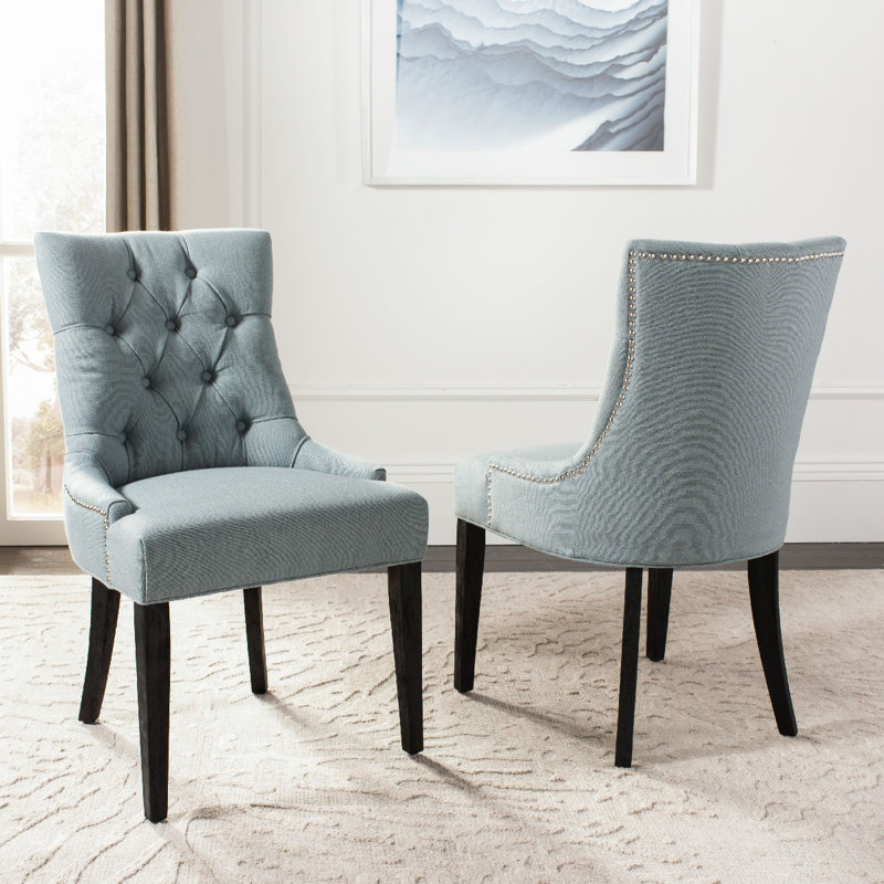 Baumgarten 49.53cm H Tufted Upholstered Parsons Chair, Sky Blue, Espresso