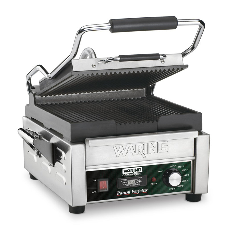 Waring 9.75 in. Cast Iron Non Stick Electric Grill Sandwich Maker & Panini Press with Lid