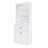 Bathroom Storage Cabinet with Two Doors, Drawers, Adjustable Shelf & Three Open Shelves