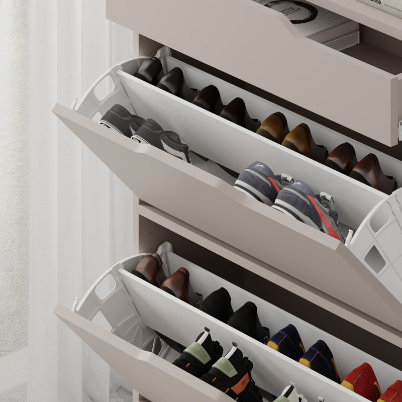 SHOE CABINET - WHITE, Light Mocha