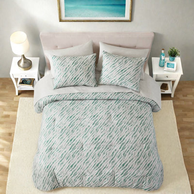 -Piece Queen Bedding Sets, Polyester, Modern Green Stripe Bedroom Set