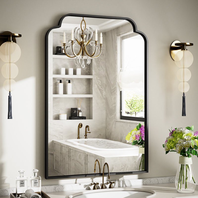 Miroir mural symétrique en alliage d'aluminium pour la salle de bain et la décoration intérieure, 30 po x 20 po, Noir