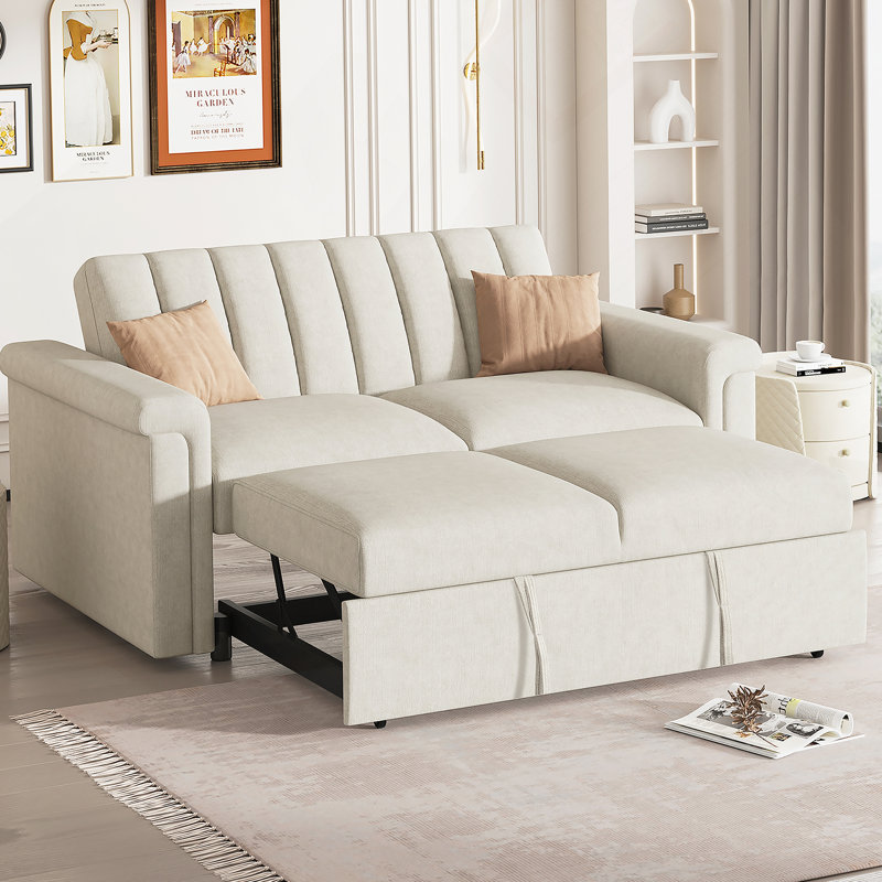 Versatile Convertible Sofa Pull Bed with Premium Materials for Two, Beige
