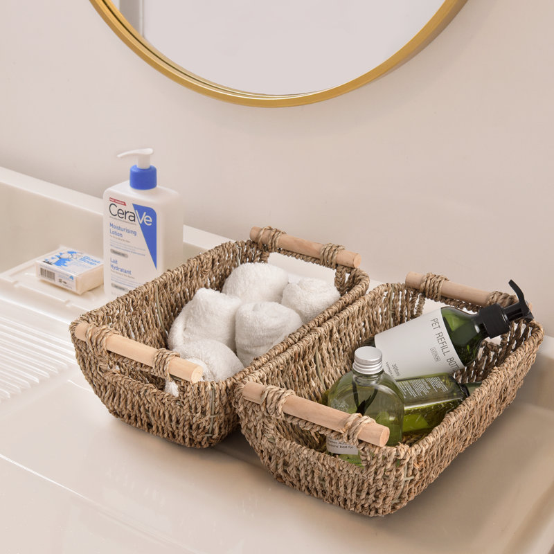 Ensemble de paniers en osier tissé à la main, H 4,7 po x l 12 po x P 7,2 po, Brun