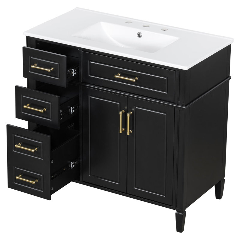 Meuble-lavabo 36 po avec lavabo et rangement polyvalent, Noir