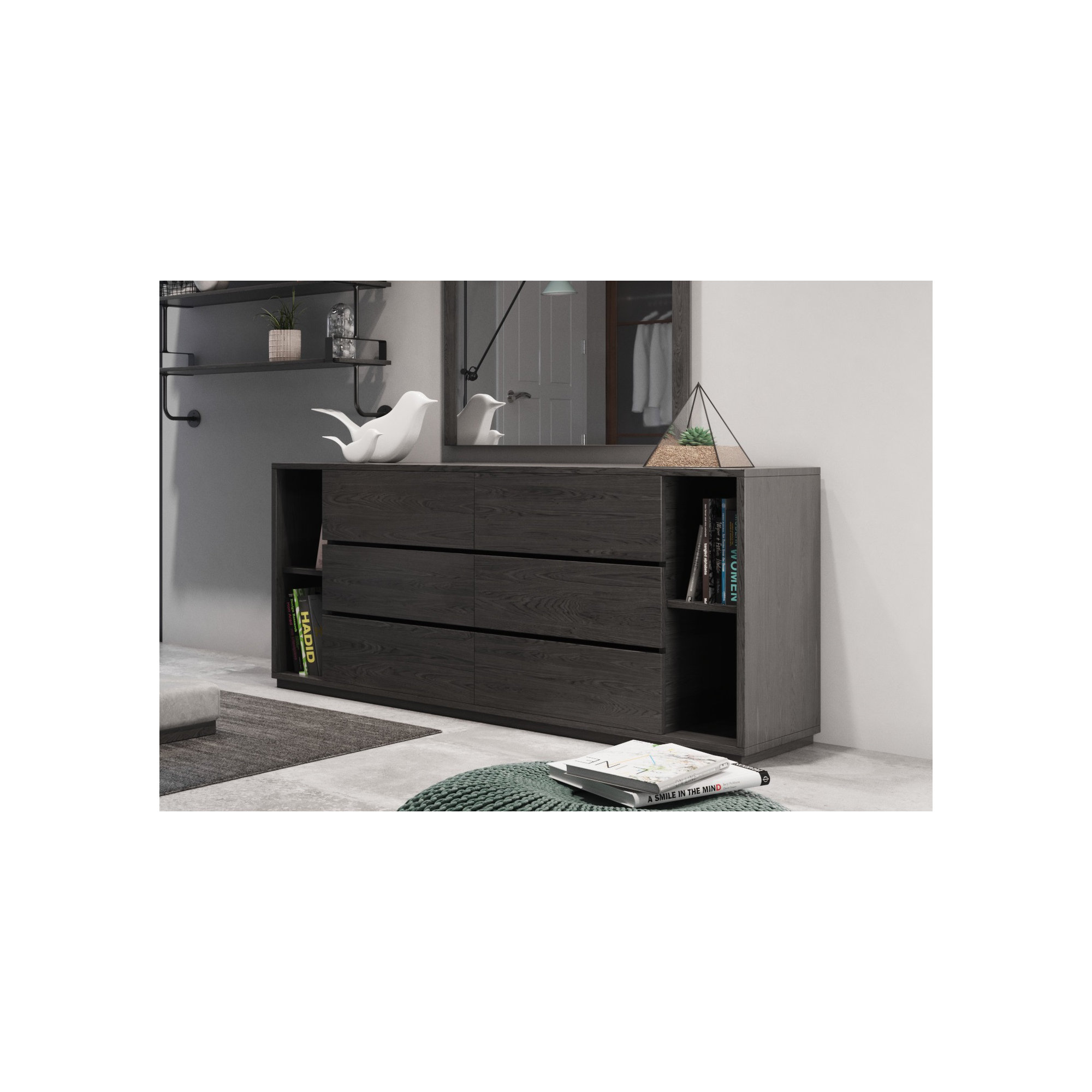 Amalie 6 Drawer 63'' W Double Dresser, Gray