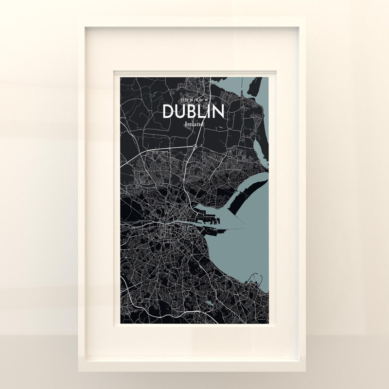 Dublin City Map in Midnight 1 Piece Wall Art, 17cm H x 11cm W x 0.05cm D