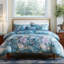 100% Cotton Duvet Cover King Size – Elegant Botanical Bedding Set with Zipper Closure, 3 Pieces Soft Breathable Floral Leaf Pattern Comforter Cover with 2 Pillowcases-123017882-123017881