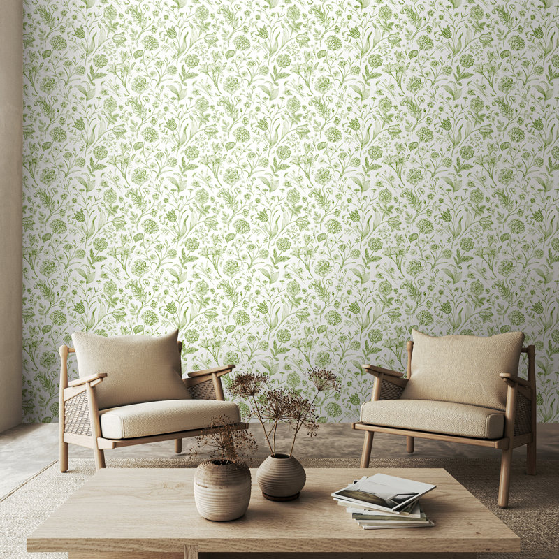 Floral Toile - Royal Blue 10m Wallpaper, Green Floral