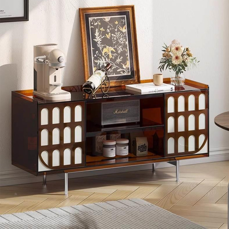Armoire moderne en acrylique, Brun ambré / argent