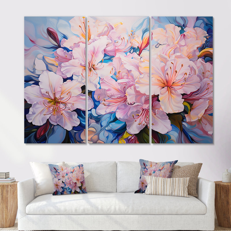 Ensemble de salon art mural rhododendron rose, Toile tendue, H 32 po x l 48 po x P 1 po