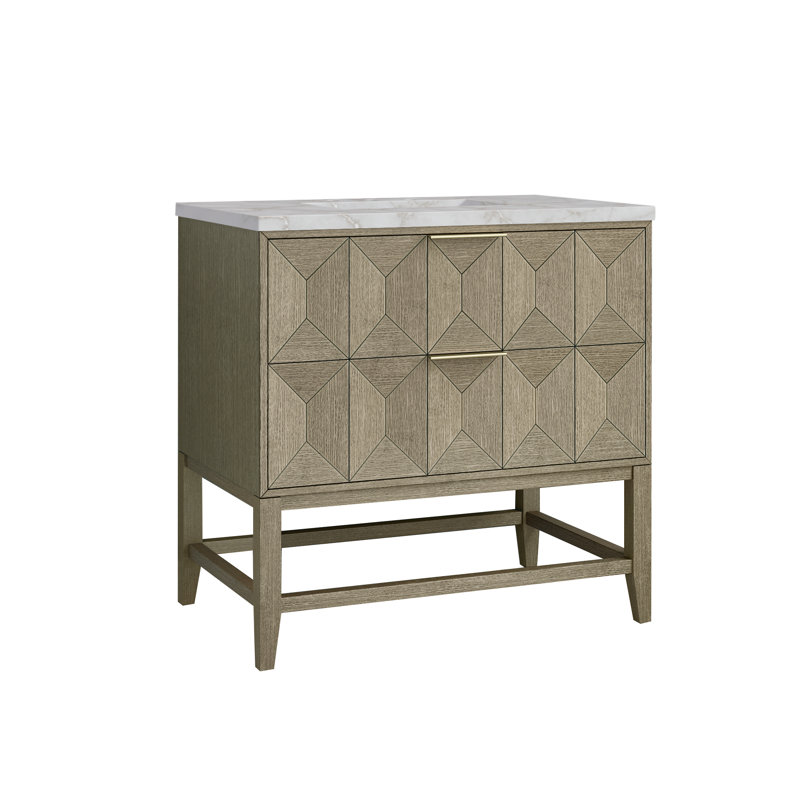 Emmeline 36'' W Single Vanity, Victorian Silver Quartz, 8" Widespread, Oak