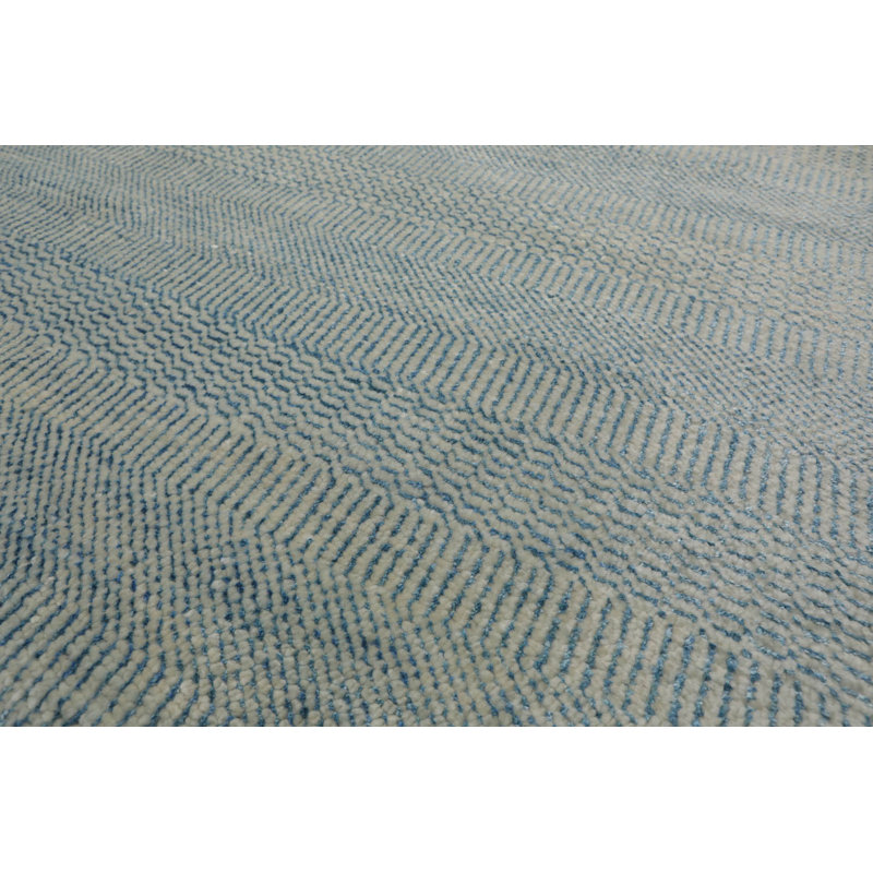 Tapis en laine et soie noués à la main, Rectangle 9 pi x 12 pi, Ivory/Aqua