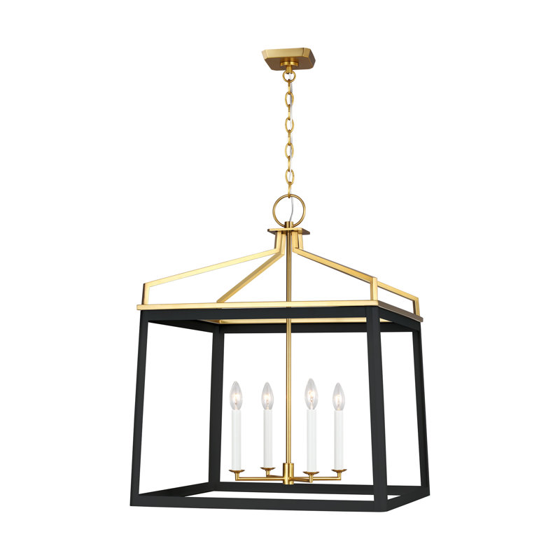 4 - Light Dimmable Lantern Geometric Chandelier, Midnight Black, 18.375" H x 13.5" W x 13.5" D