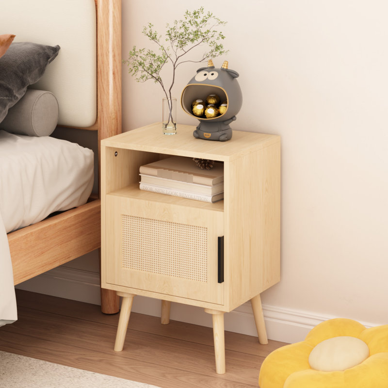Table de chevet avec porte H 22,16 po - avec pieds en bois massif, chambre à coucher en chêne séduisant et tablette ouverte
