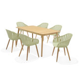 Lifestylegarden Fiji FSC Wood And Resin 7Pc Outdoor Patio Rectangular Dining Set With Green Chairs