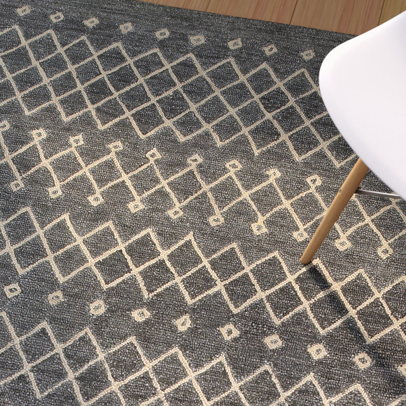 Tapis décoratif gris en laine géométrique Tacoma/beige, Rectangle 8 pi 9 po x 11 pi 9 po