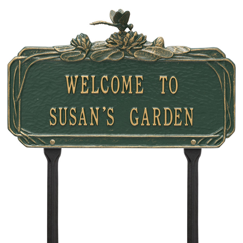 Dragonfly Personalized Garden Sign, Green/Gold, Yes