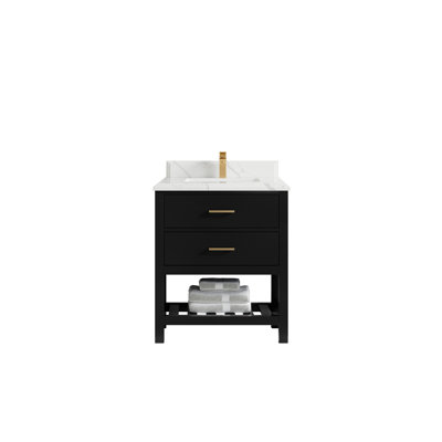 36 po Parker X P 22 po Meuble-lavabo simple en D noir avec quartz Cove Edge