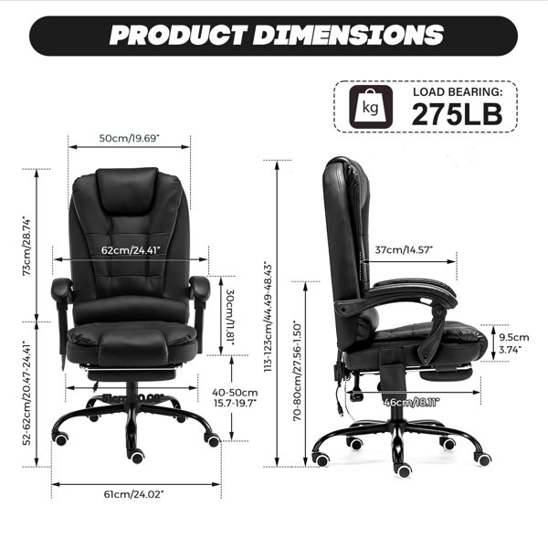 Vinsetto High Back Vibration Massage Office Chair With 6 Points, Hight  Adjustable Reclining Office Chair With Retractable Footrest And Remote,  Brown : Target