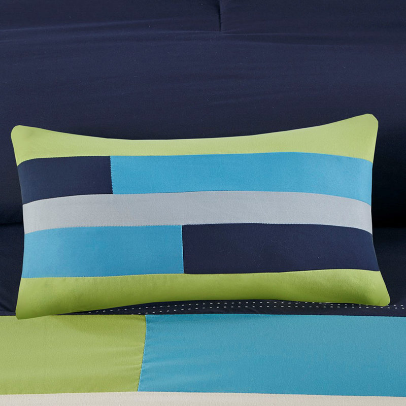 Navy Twin Microfiber Striped Comforter Set