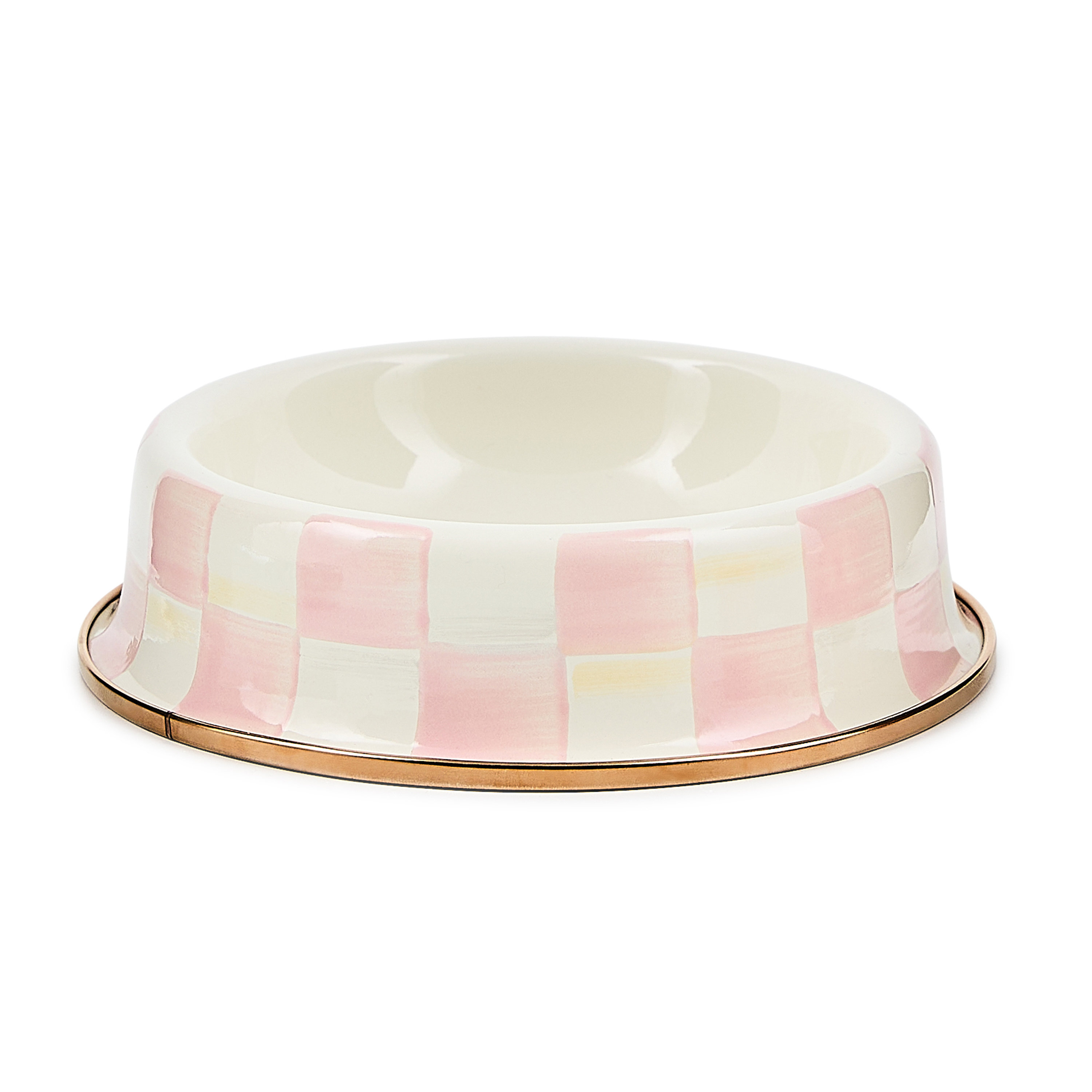 MacKenzie-Childs Rosy Check Mocha Check Cat Dish | Wayfair