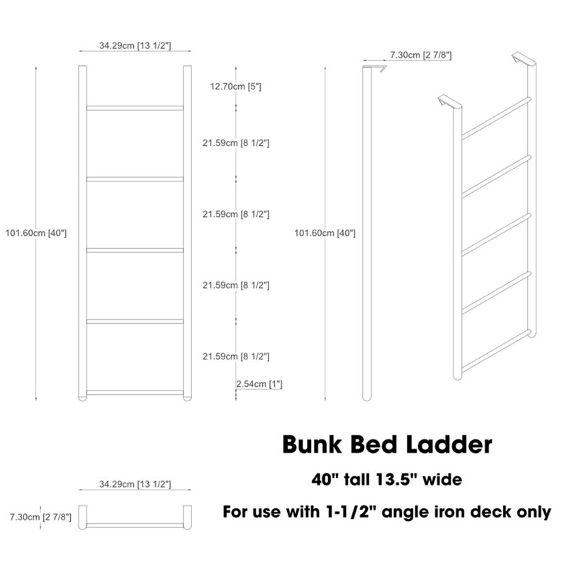 Englert 40" Tall Steel Hook-on Bunk Bed Ladder, Black