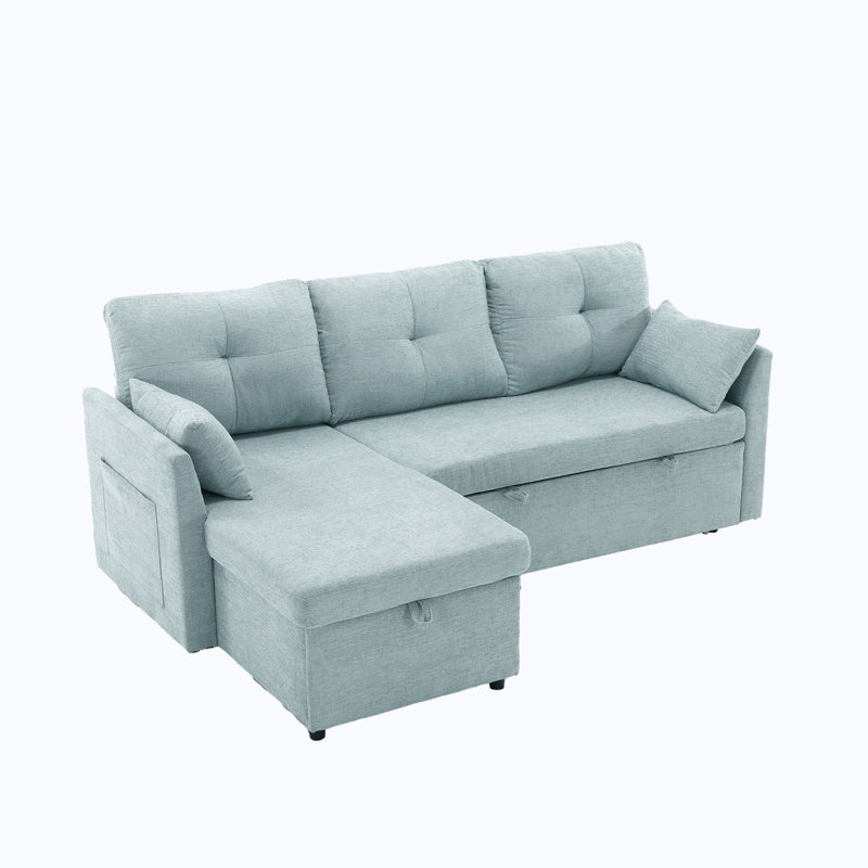 Vaya 2 - Piece Pull Out Sectional Sleeper Sofa With Storage Chaise, Mint Green Chenille