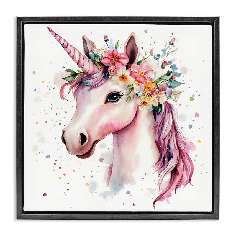 Cadre flottant Majestic Unicorn Modern Splatter, design Creative Studio, Cadre flottant noir de jais, H 18 po x l 18 po