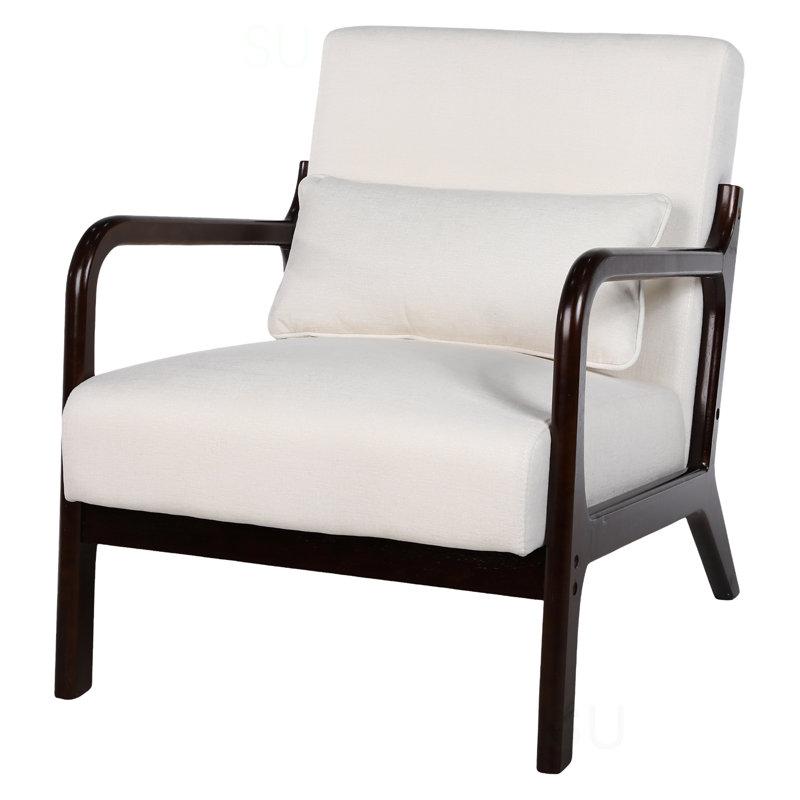 Modern Armchair, Accent Chair with Solid Wood Frame, Beige, Dark Brown