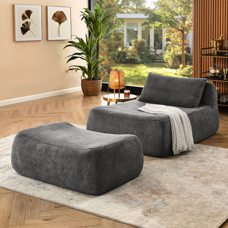 Chaise de chambre à coucher moderne avec fauteuil inclinable gris moelleux pour chambre à coucher, siège en tissu